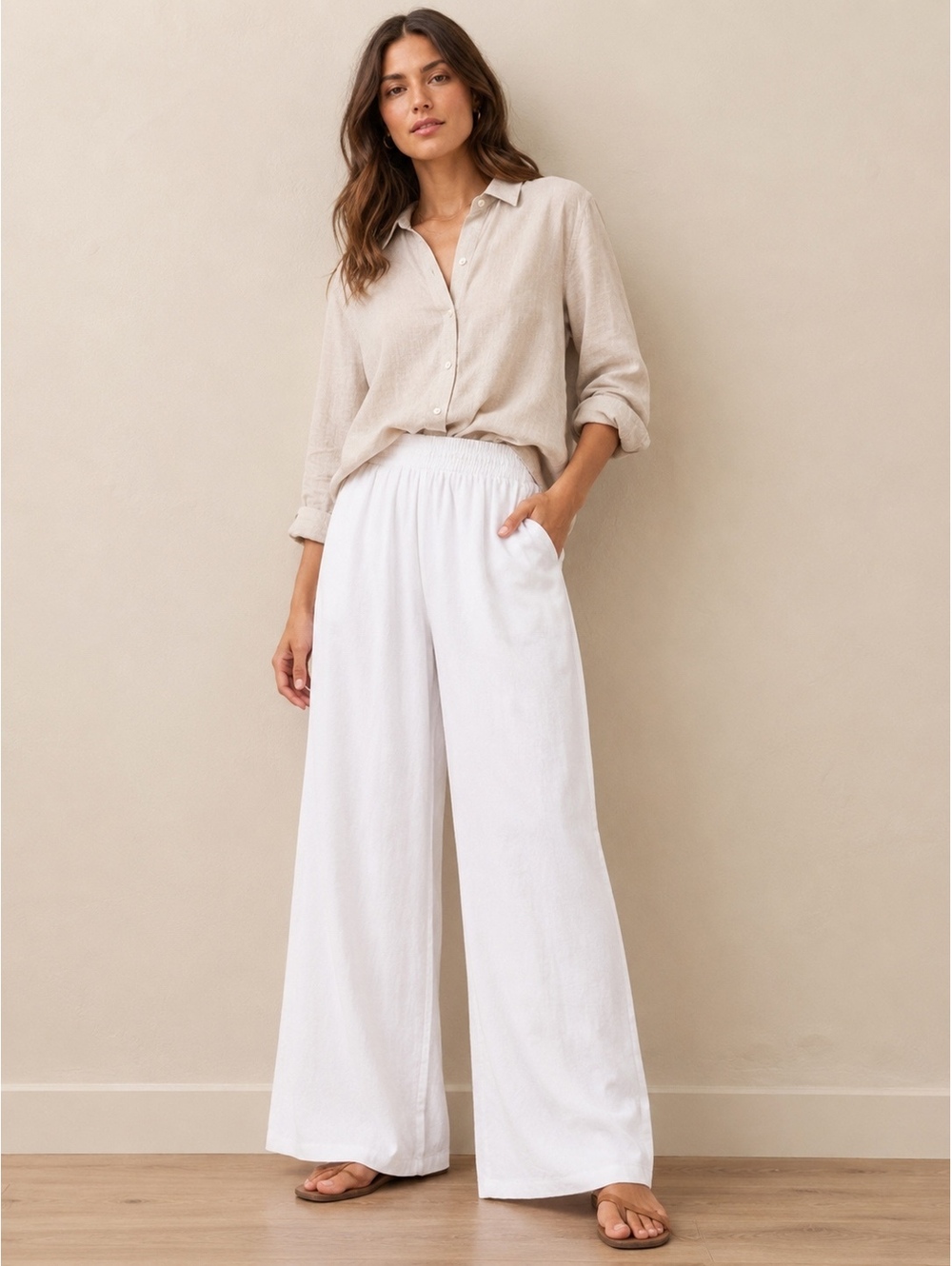Aerie White Wide Leg Linen Pants Medium.    0081